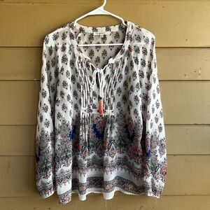 Daniel Rainn Sheer Boho Long Sleeve Blouse - Size M - Lightweight Casual